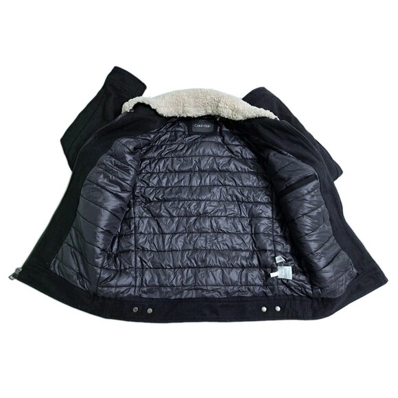 Calvin Klein Wool Bomber Jacket Coat Trucker Lined Harrington Basic Zip Black - Picture 6 of 13